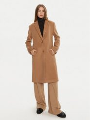 Calvin Klein Płaszcz wełniany K20K207701 Beżowy Regular Fit. Brązowe płaszcze damskie Calvin Klein, na zimę, bez wzorów, z syntetyku, bez kaptura. Za 1,189.00 zł.