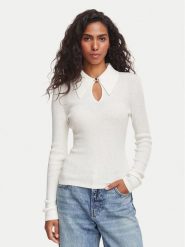 HUGO Sweter Sdropa 50562687 Kremowy Slim Fit. Białe swetry damskie Hugo, xs, bez wzorów, z wełny, bez kołnierzyka, bez ramiączek, bez kaptura. Za 724.99 zł.