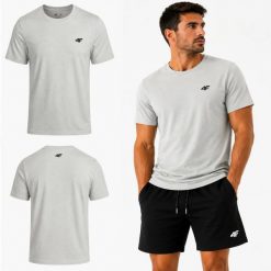 T-SHIRT MĘSKI 4F KOSZULKA BAWEŁNIANA SPORTOWA LIMITOWANA M3948 SS26. Zielone koszulki sportowe męskie 4f, m, bez wzorów, z bawełny, bez kołnierzyka, bez ramiączek, na fitness i siłownię. Za 54.99 zł.