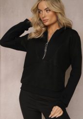Czarna Bawełniana Bluza z Suwakiem i Kapturem Irise. Czarne bluzy damskie Renee, bez wzorów, z bawełny, z kapturem. Za 79.99 zł.