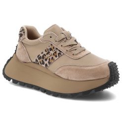 Beżowe Sneakersy Filippo Stylowe Obuwie Damskie Panterka. Brązowe półbuty damskie Filippo, bez wzorów, ze skóry ekologicznej, eleganckie, bez obcasa, bez zapięcia. Za 239.00 zł.
