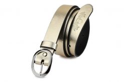 Beltimore skórzany damski pasek do spodni 3 cm złoty U46 : Kolory - żółty, złoty, Rozmiar pasków - r.85-100 cm. Żółte paski damskie bez wzorów, klasyczne. Za 52.70 zł.