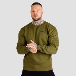 Bluza męska fitness bez kaptura zielona Basic. Zielone bluzy męskie GYMBEAM, m, bez wzorów, z bawełny, bez kaptura, na fitness i siłownię. Za 85.90 zł.