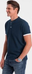 Ombre Koszulka męska polo bez kołnierzyka - granatowa V4 OM-TSCT-0156 S. Koszulki polo męskie Ombre, m, bez wzorów, bez ramiączek. Za 79.99 zł.
