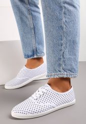 Białe Klasyczne Sznurowane Tenisówki na Płaskiej Podeszwie Efona. Białe trampki i tenisówki damskie Renee, bez wzorów, klasyczne, bez zapięcia. Za 39.99 zł.
