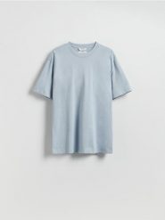 Bawełniany t-shirt boxy - jasnoniebieski. Niebieskie t-shirty męskie Reserved, l, bez wzorów, z bawełny, bez kołnierzyka. Za 59.99 zł.