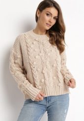 Beżowy Sweter z Wełną i Bawełną Ozdobiony Grubym Splotem Numike. Brązowe swetry damskie Born2be, na jesień, l, bez wzorów, z bawełny, biznesowe, bez kołnierzyka, bez ramiączek, bez kaptura. Za 89.99 zł.