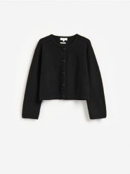 Wełniany kardigan - czarny. Czarne kardigany damskie Reserved, l, bez wzorów, z wełny. Za 299.99 zł.