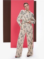 Spodnie wide leg z domieszką lnu - wielobarwny. Spodnie materiałowe damskie Sinsay, l, bez wzorów. Za 59.99 zł.