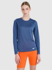 4F Longsleeve do biegania szybkoschnący damski - granatowy XS. Niebieskie koszulki sportowe damskie 4f, xs, bez wzorów, z dzianiny, bez kołnierzyka, bez ramiączek, do biegania. W wyprzedaży za 79.99 zł.