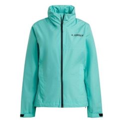 Kurtka damska adidas Terrex Rain RDY - wodoodporna, z kapturem. Niebieskie kurtki damskie Adidas, bez wzorów, z materiału, z kapturem. Za 144.99 zł.