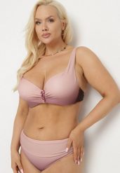 Ciemnoróżowe Bikini Majtki Figi i Biustonosz z Ozdobnym Marszczeniem Linaronia. Czerwone bikini damskie Born2be, plus size, bez wzorów, plus size. Za 79.99 zł.
