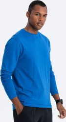 Ombre Męski longsleeve BASIC z okrągłym dekoltem - niebieski V9 OM-LSBL-0106 L. Niebieskie bluzki z długim rękawem męskie Ombre, l, bez wzorów, bez kołnierzyka. Za 79.99 zł.