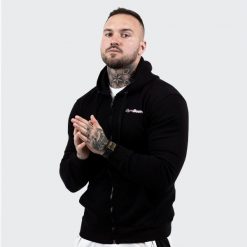 Bluza męska fitness z zamkiem czarna Zipper Hoodie. Czarne bluzy męskie GYMBEAM, m, bez wzorów, z bawełny, bez kaptura. Za 109.90 zł.