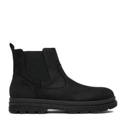 Botki Rieker. Czarne botki męskie Rieker, bez wzorów, bez zapięcia. Za 449.99 zł.