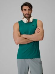 4F Koszulka treningowa regular szybkoschnąca męska - zielona XXL. Zielone koszulki sportowe męskie 4f, m, bez wzorów, z materiału, bez kołnierzyka. Za 69.99 zł.