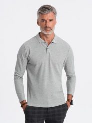 Męski longsleeve z kołnierzykiem polo BASIC – szary melanż V4 OM-POBL-0114 - XXL. Szare bluzki z długim rękawem męskie Ombre Clothing, l, bez wzorów, z bawełny, biznesowe, bez kołnierzyka. Za 77.99 zł.