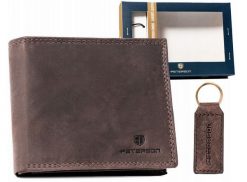 Zestaw prezentowy Peterson PTN SET-M-N994-CHM c. brązowy. Brązowe portfele męskie Peterson, bez wzorów, ze skóry. Za 80.00 zł.