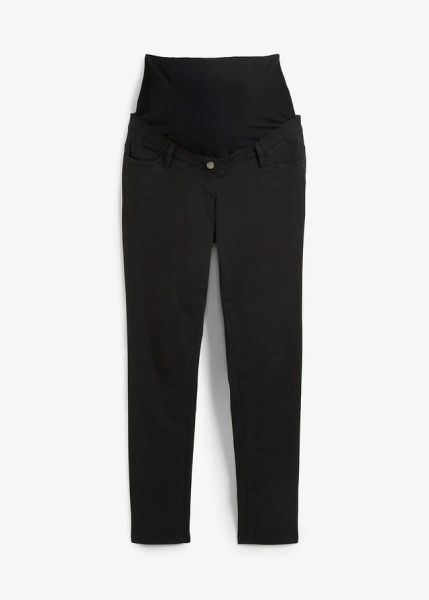 Spodnie ciążowe ze stretchem, slim fit. Czarne spodnie materiałowe damskie bonprix, bez wzorów. Za 169.99 zł.