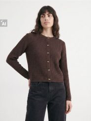 Klasyczny kardigan z ozdobnymi guzikami - dark grey jeans. Szare kardigany damskie Sinsay, l, bez wzorów, z jeansu, klasyczne. Za 49.99 zł.