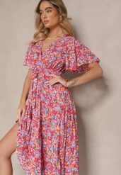 Czerwona Sukienka z Plisami w Kwiecisty Print o Rozkloszowanym Kroju Lanelin. Czerwone sukienki dla dziewczynek Renee, na lato, bez wzorów, bez ramiączek, krótkie. Za 49.99 zł.
