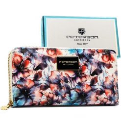 Portfel-piórnik damski w kwiaty wykonany ze skóry naturalnej i ekologicznej zamykany suwakiem PTN PX25-PF2 Peterson. Portfele damskie Peterson, bez wzorów, ze skóry. Za 124.99 zł.