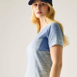 Damska koszulka z krótkim rękawem Laxley II w kolorze melanżowym. Niebieskie t-shirty damskie Regatta, bez wzorów, z elastanu, bez kołnierzyka. Za 109.99 zł.