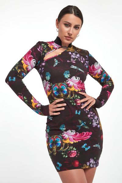 Sukienka mini we wzór VERSACE JEANS COUTURE. Sukienki damskie Versace Jeans Couture, bez wzorów, z jeansu, bez kołnierzyka, bez ramiączek, mini. Za 1,259.00 zł.