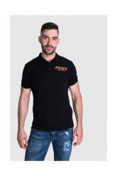 JUST CAVALLI Koszulka polo męska, czarna złoto srebrne logo. Czarne koszulki polo męskie Just Cavalli, m, bez wzorów, bez ramiączek. W wyprzedaży za 149.99 zł.
