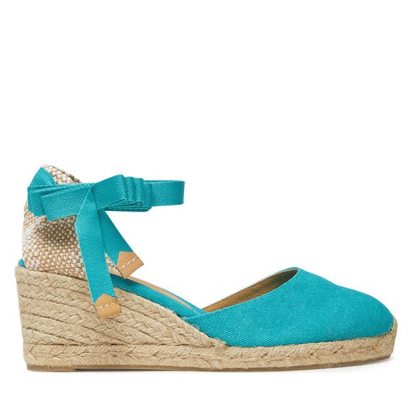 Espadryle Castañer. Niebieskie sandały damskie Castañer, bez wzorów, bez obcasa, bez zapięcia. Za 339.99 zł.