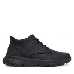 Trzewiki Skechers. Czarne botki męskie Skechers, bez wzorów, bez zapięcia. Za 379.99 zł.