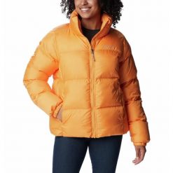 Kurtka Turystyczna Puchowa Damska Columbia Puffect Jacket. Żółte kurtki sportowe damskie Columbia, m, bez wzorów, z puchu, bez kaptura, trekkingowe. Za 672.00 zł.