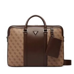 Torba na laptopa Guess. Brązowe torby na laptopa męskie Guess, z aplikacjami. Za 584.99 zł.
