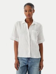 Tommy Hilfiger Koszula WW0WW48925 Biały Relaxed Fit. Białe bluzki damskie Tommy Hilfiger, s, bez wzorów, ze lnu, bez kołnierzyka, bez ramiączek. Za 409.99 zł.