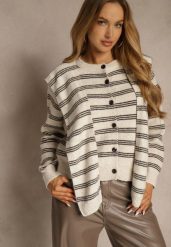 Beżowy Kardigan z Dodatkiem Wełny Zdobiony Wzorem w Paski i Narzutką Fedira. Brązowe kardigany damskie Renee, z aplikacjami, z jeansu, klasyczne, długie. Za 119.99 zł.