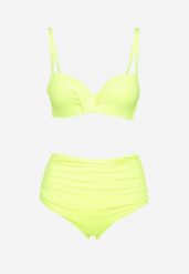 Jasnozielone Bikini Usztywniany Biustonosz na Regulowanych Ramiączkach i Majtki z Wysokim Stanem Olamarie. Zielone bikini damskie Renee, s, bez wzorów. Za 49.99 zł.