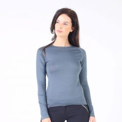Kona - Cienka Koszula z Długim Rękawem (100% Wełny Merino). Szare koszulki sportowe damskie WOOLONA, m, bez wzorów, z wełny, bez kołnierzyka, bez ramiączek, trekkingowe. W wyprzedaży za 288.00 zł.