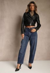 Niebieskie Bawełniane Jeansy Mom Fit z Wysokim Stanem Nelinela. Niebieskie jeansy damskie Renee, z podwyższonym stanem. Za 119.99 zł.