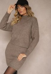 Brązowa Prosta Spódnica z Dzianiny z Domieszką Wełny z Gumką w Talii Parilae. Brązowe spódnice damskie Renee, bez wzorów, z dzianiny, eleganckie, mini, koszulowe. Za 99.99 zł.