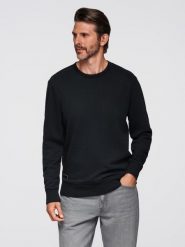 Nierozpinana męska dresowa bluza BASIC – czarna V9 - Rozmiar: L. Czarne bluzy męskie Ombre Clothing, l, bez wzorów, z dresówki, bez kaptura. Za 199.99 zł.