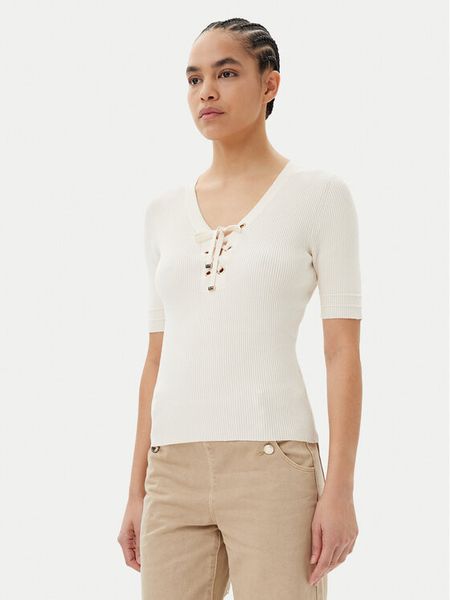 Morgan Sweter 251-MFEMI Beżowy Slim Fit. Brązowe swetry damskie Morgan, m, bez wzorów, z wiskozy, bez kołnierzyka, bez ramiączek, bez kaptura. Za 149.99 zł.