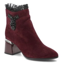 Bordowe Botki S.Barski Eleganckie Buty Damskie Z Broszką. Czerwone kozaki damskie S.BARSKI, z lakierowanej skóry, bez obcasa, na obcasie. Za 339.99 zł.