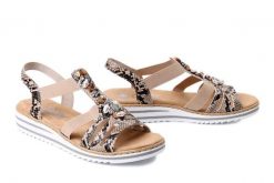 RIEKER V0649-20 beige combination, sandały damskie. Brązowe sandały damskie Rieker, bez wzorów, bez obcasa, bez zapięcia. Za 255.92 zł.