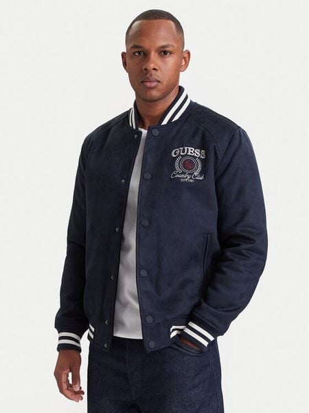 Guess Kurtka bomber M6YL23 W2814 Granatowy Regular Fit. Niebieskie kurtki męskie Guess, m, z aplikacjami, z syntetyku, bez kaptura. Za 777.99 zł.