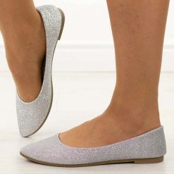 Srebrne brokatowe baleriny damskie Potocki 23314. Szare baleriny damskie POTOCKI, na lato, bez wzorów, z jeansu, eleganckie, bez obcasa. Za 79.00 zł.
