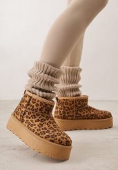 Panterkowe Krótkie Śniegowce na Grubej Podeszwie Aranwen. Śniegowce i trapery damskie Renee, z dzianiny. Za 69.99 zł.