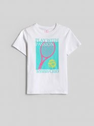 4F T-shirt regular z nadrukiem dziewczęcy - biały 122 (6-7 lat). Białe t-shirty i topy dla dziewczynek 4f, bez wzorów, z bawełny, bez ramiączek. Za 49.99 zł.