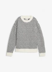 Ciepły sweter z wełną. Czarne swetry damskie bonprix, bez wzorów, prążkowane, bez kołnierzyka, bez ramiączek, bez kaptura. Za 124.99 zł.
