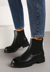 Czarne Casualowe Botki Sztyblety Nelinora. Czarne botki damskie Born2be, na zimę, z jeansu, eleganckie, bez obcasa, na płaskiej podeszwie, bez zapięcia. Za 69.99 zł.