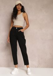 Czarne Jeansy Mom Fit z Wysokim Stanem i Gumką w Pasie Yvona. Czarne jeansy damskie Renee, z podwyższonym stanem. Za 109.99 zł.